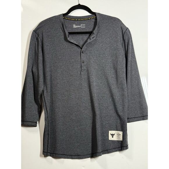 Under Armour Project Rock 3/4Sleeve Shirt Heat Gear Grey Henley Casual Men Med - Picture 1 of 10